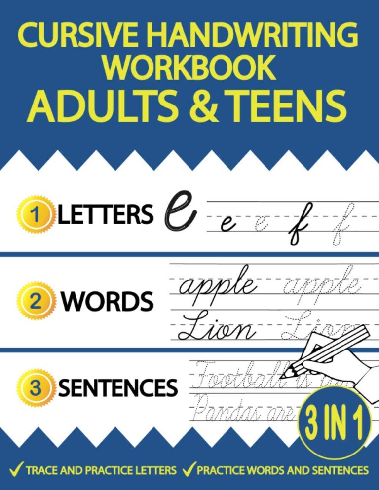 Cursive Handwriting Workbook for Teens: 3 in 1 Cursive Writing Practice ...